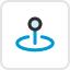 Location pin icon with a dot in the center inside a rounded square outline.
