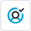 Blue circle with a magnifying glass icon in the center.