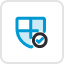 Icon of a blue speech bubble with a checkmark inside a circle on its lower right corner.