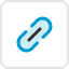 Blue link chain icon inside a rounded square with gray border.