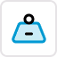 Blue trapezoid-shaped icon with a white rectangle and two black dots inside.