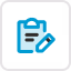 Blue icon of a clipboard with a pencil indicating editing or note-taking.