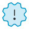 Blue gear icon with an exclamation mark in the center indicating maintenance or alert.