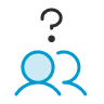 Icon of two people with a question mark above them, representing confusion or inquiry.