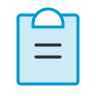 Blue shopping bag icon with two horizontal black lines in the center.