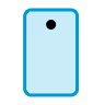 Minimalist icon of a light blue smartphone with rounded corners, black camera lens, and cyan outline.