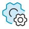 Two interlocking gears, one large blue gear and one smaller black gear symbolizing operation or settings.
