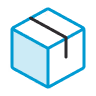 Blue and black icon of a closed cardboard box with tape on top.
