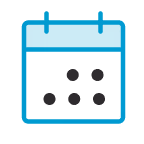 Blue calendar icon with six black dots representing scheduled dates.