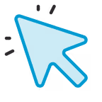 Blue cursor arrow icon with three small emphasis lines indicating a click action.