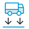 Blue truck icon with two downward arrows beneath it.