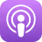 Apple Podcasts app icon with a white stylized microphone within concentric circles on a purple gradient background.