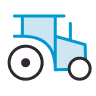 Simple blue tractor icon with white wheels.