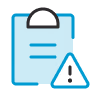 Clipboard with a checklist and a warning triangle symbol indicating risk control.