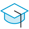 Blue graduation cap icon representing training or education.