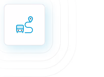 Icon of a bus with a route line ending in a location pin, symbolizing route bus services.