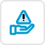 Blue icon showing an exclamation mark above a lit fire inside a boat symbol, representing risk management.