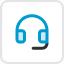 Blue headset icon with microphone on a square white background.