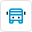 Blue bus icon on a black circular background, symbolizing bus and coach navigation.