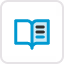 Blue speech bubble with a white open book icon inside.