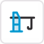 Blue and gray icon of a hydraulic jack lifting an object.