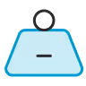 Blue and gray weight scale icon with a dial and a minus sign on the platform.