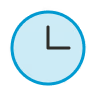 Blue clock icon showing the time as 3 o'clock.