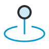 Blue icon of a smart device or sensor emitting signals in a circular pattern.