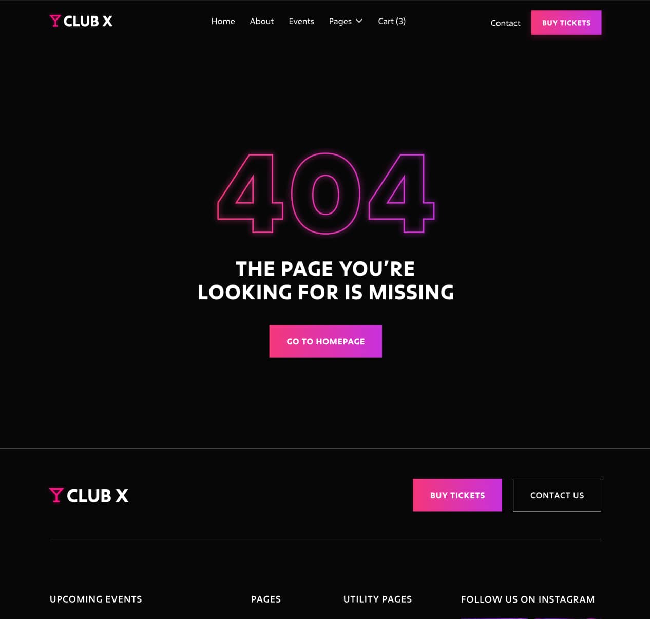 404 Page Not Found - Club X Webflow Template