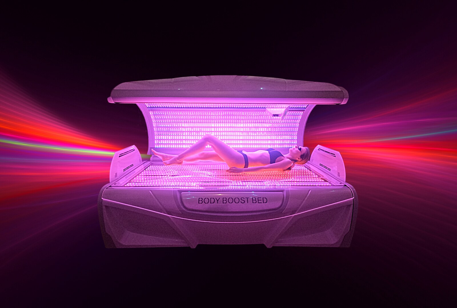 Cabine de photobiomodulation corps entier Body Boost Bed en séance