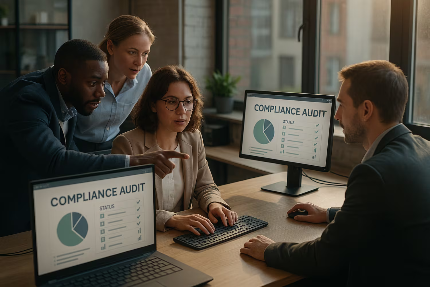 IT professionals discussing compliance audit software
