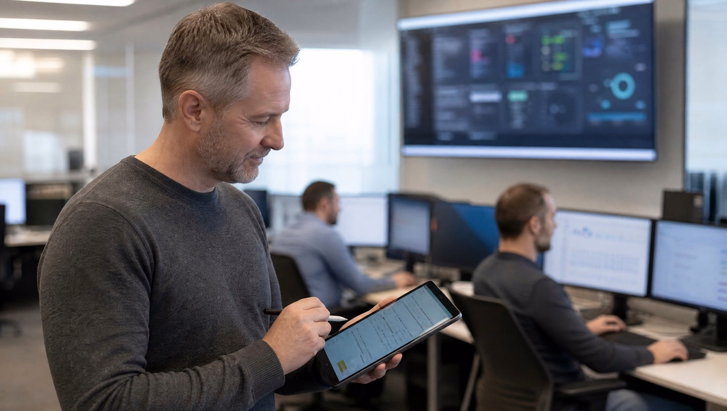 Man reviews SSIS data flow report on tablet 51