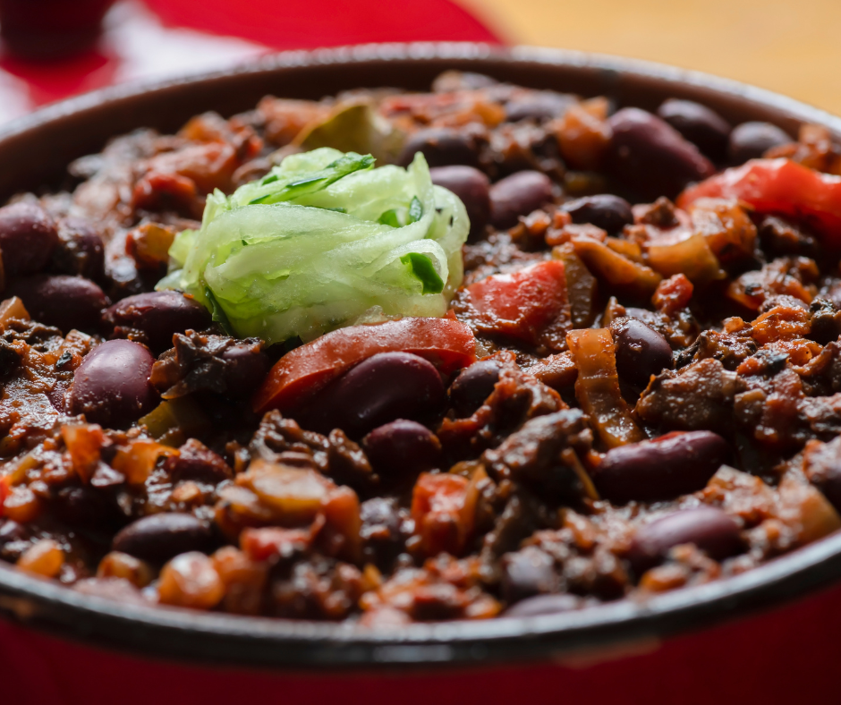 Healthy lean turkey & bean chilli recipe prepared as part of the SheMed UK nutrition plan.