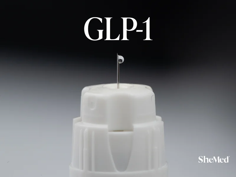 GLP-1 injection pen with white casing and metal needle guard, used for diabetes and weight management treatment.