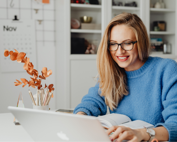Women researching mounjaro and wegovy on her white laptop