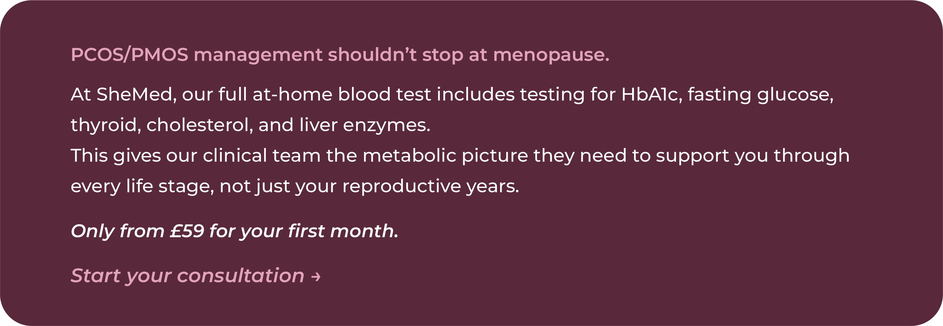 SheMed at-home blood test for PCOS and menopause metabolic screening, from £59 for the first month