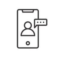 Smartphone displaying a user icon with a chat bubble containing three dots, symbolizing app support or messaging.
