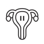 Icon of a uterus with a pause symbol inside representing menopause.