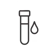 Icon of a test tube with a drop of liquid, representing a blood test.