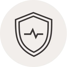 Shield icon with a heartbeat line in the center representing health protection.