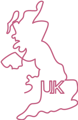 Outline map of the United Kingdom with the letters UK inside the southeast region.
