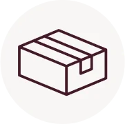 Simple line icon of a closed cardboard box sealed with tape.