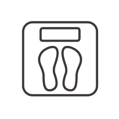 Icon of a weighing scale with footprints indicating where to stand.