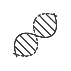 Black and gray stylized icon of a DNA double helix strand on a transparent background.
