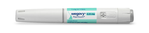 Wegovy FlexTouch injection pen labeled with 0.25 mg dosage.