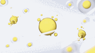 Animated magnesium molecules floating and interacting in 3D space with yellow spheres on white.
