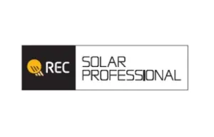 REC Solar Professional logo with black and white background.