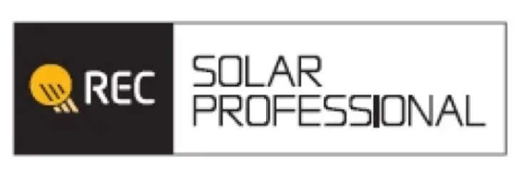 REC Solar Professional logo with a yellow sun icon on a black background and black text on white background.