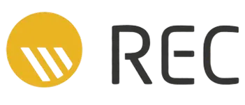 Yellow circle logo with three diagonal white stripes next to partial black text starting with 'REC'.