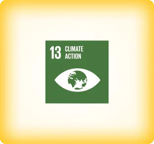 Green square with number 13, text 'Climate Action', and an eye symbol containing an image of the Earth.